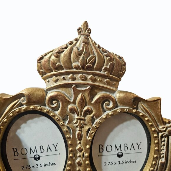 Gold Crowned Double Oval Picture Frame By Bombay 2.75" X 3.5" - Picture 5 of 9